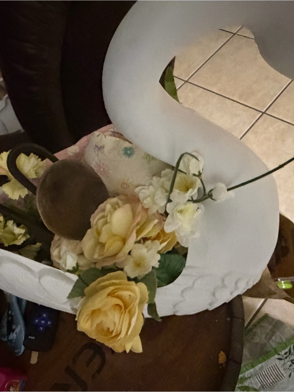 White Swan Floral Decorative Centerpiece with Yellow Roses